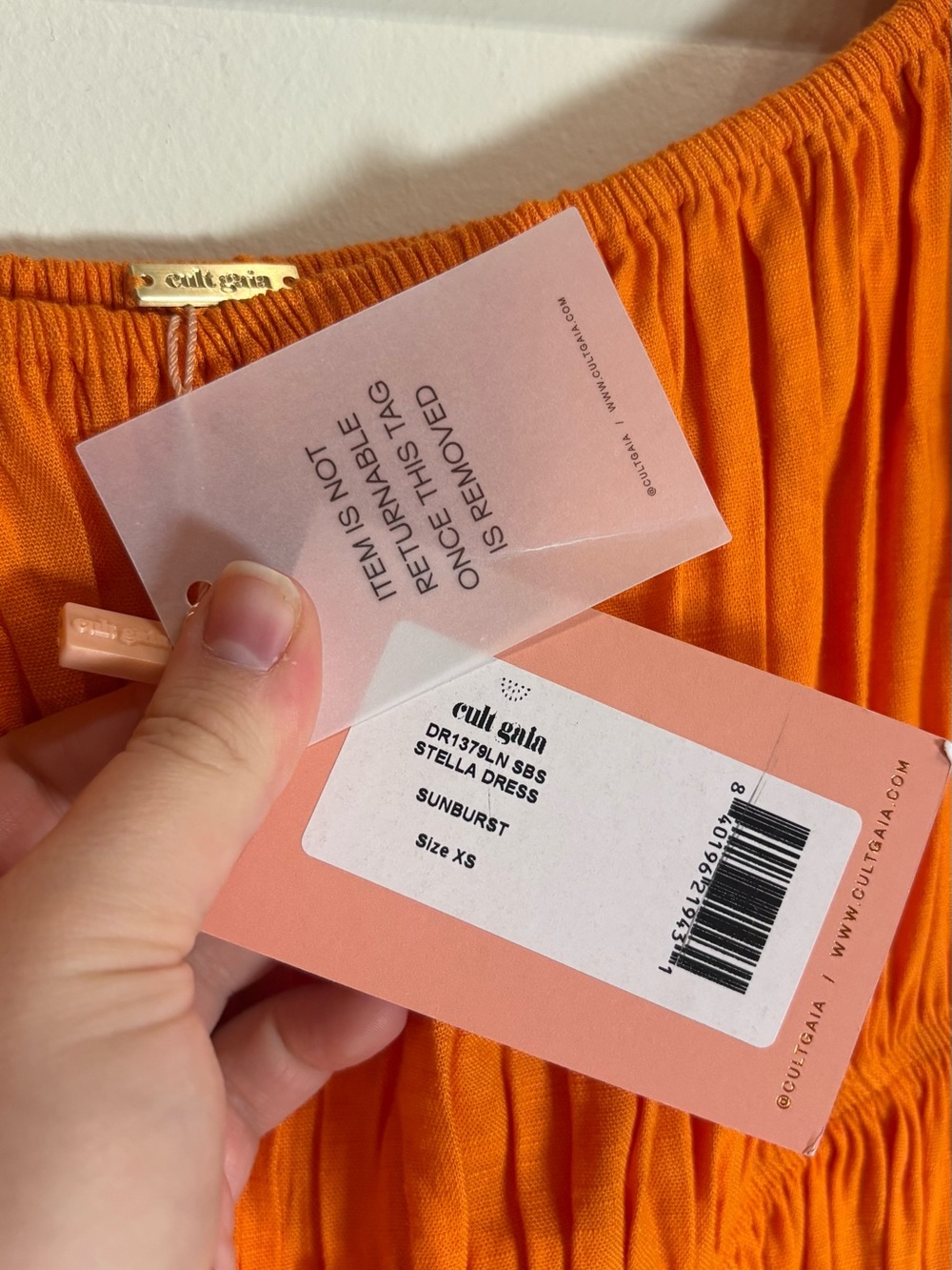 Cult Gaia Stella Off the Shoulder Smocked Midi Dress Sunburst Orange NWT Size XS - Picture 7 of 8
